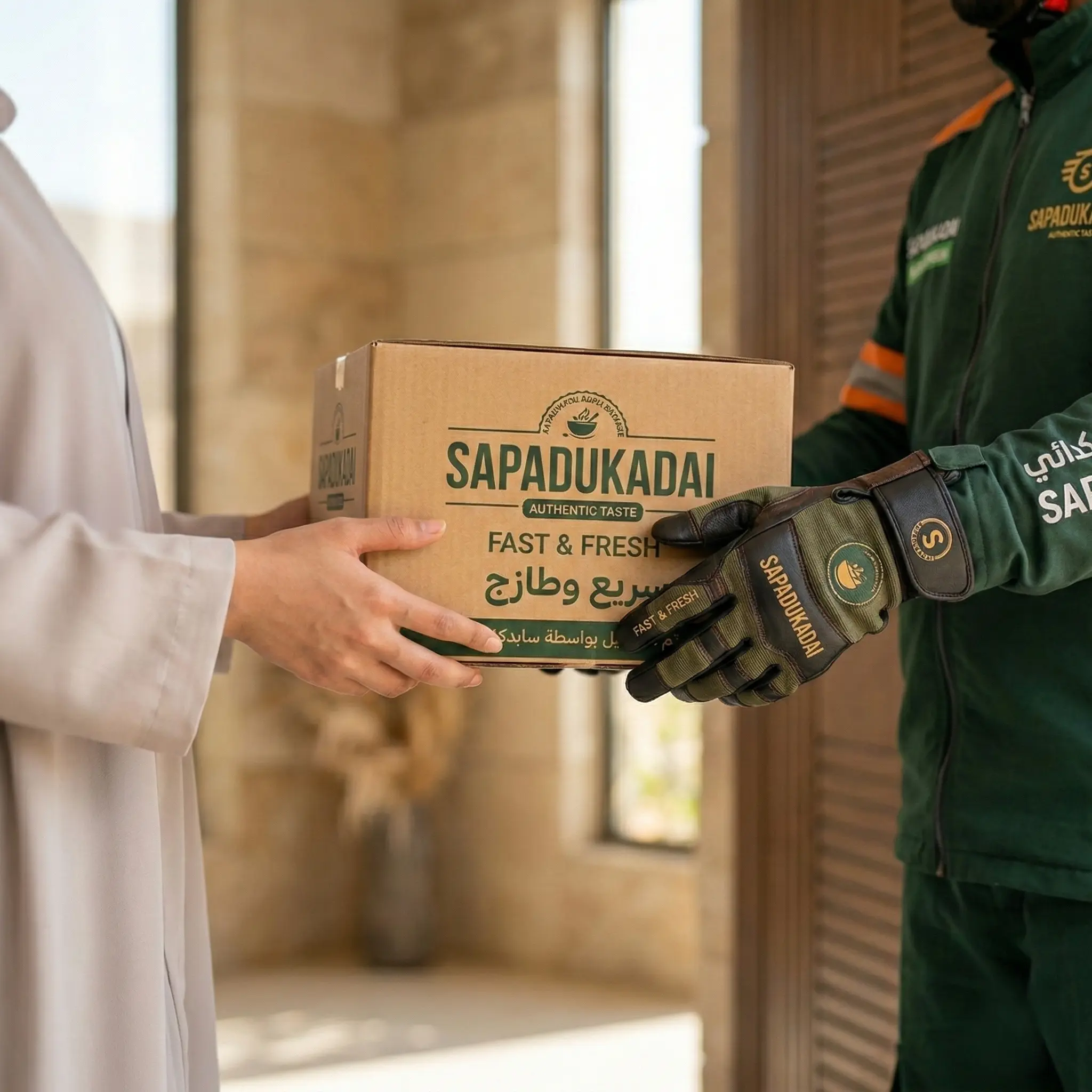 Handing over a delivery package